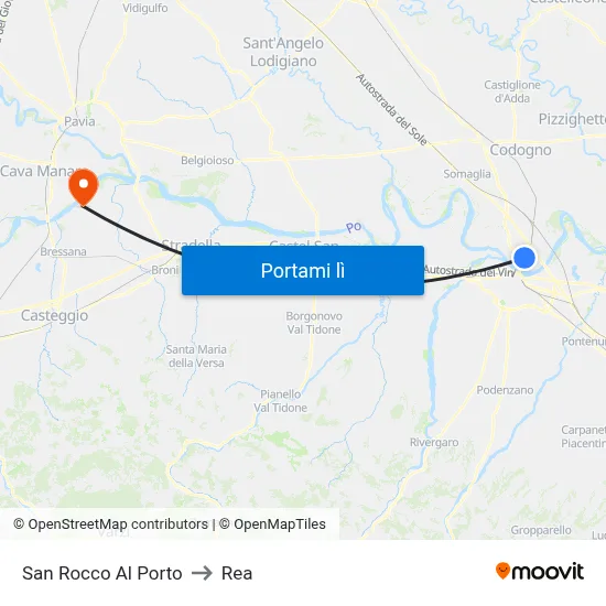 San Rocco Al Porto to Rea map
