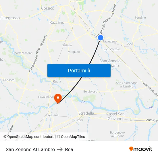 San Zenone Al Lambro to Rea map