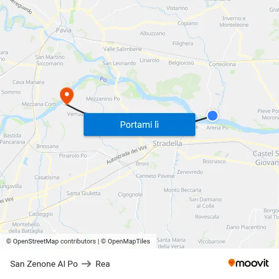 San Zenone Al Po to Rea map