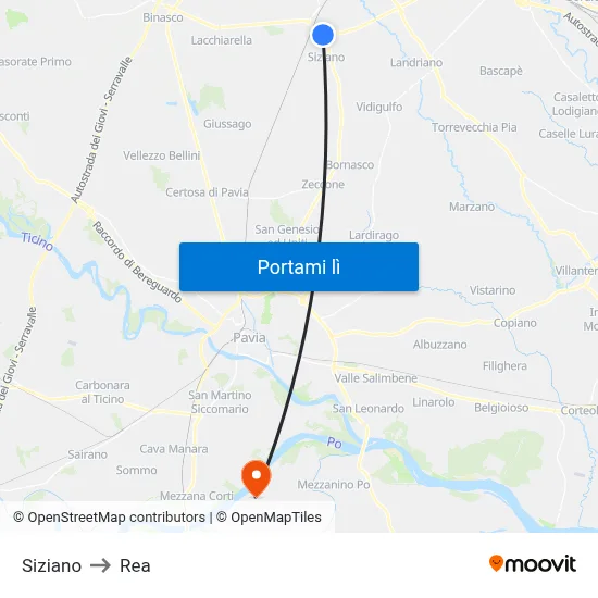 Siziano to Rea map