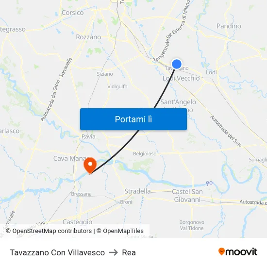 Tavazzano Con Villavesco to Rea map