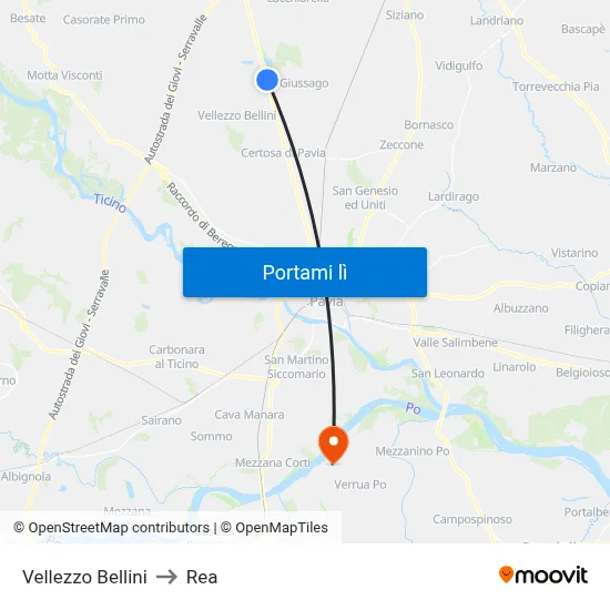 Vellezzo Bellini to Rea map