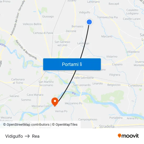 Vidigulfo to Rea map