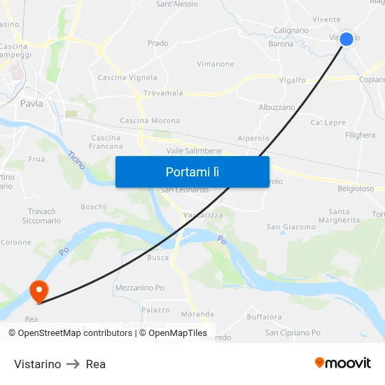 Vistarino to Rea map