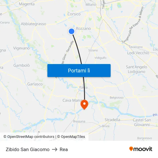 Zibido San Giacomo to Rea map