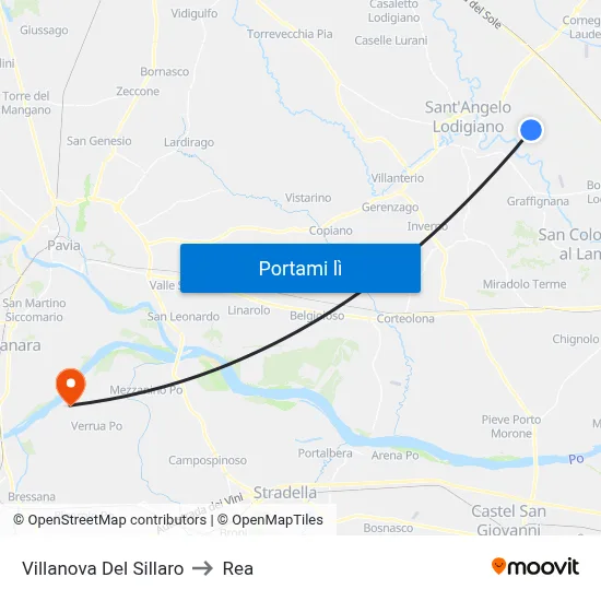 Villanova Del Sillaro to Rea map