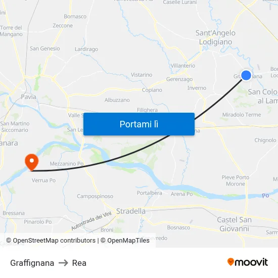 Graffignana to Rea map