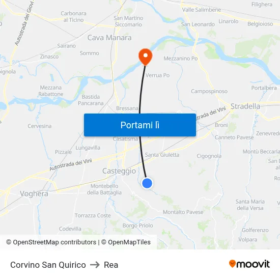 Corvino San Quirico to Rea map