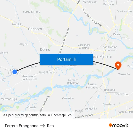 Ferrera Erbognone to Rea map