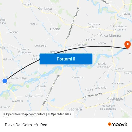 Pieve Del Cairo to Rea map
