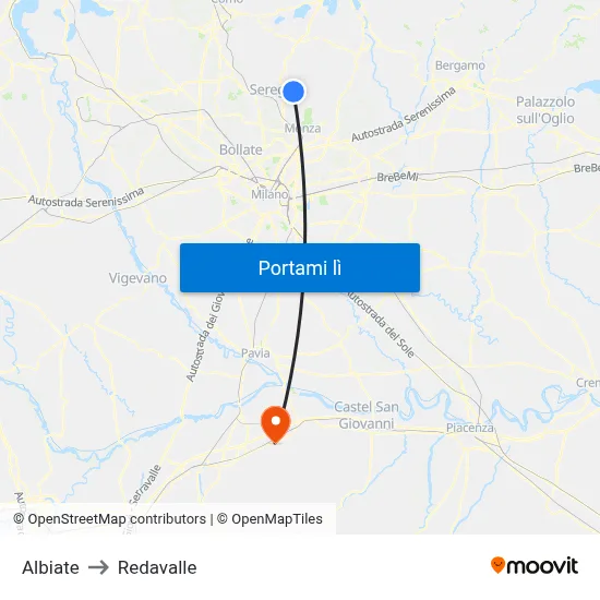 Albiate to Redavalle map
