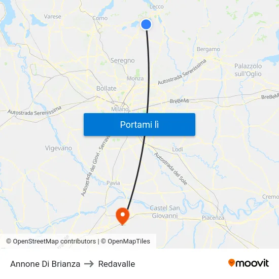 Annone Di Brianza to Redavalle map