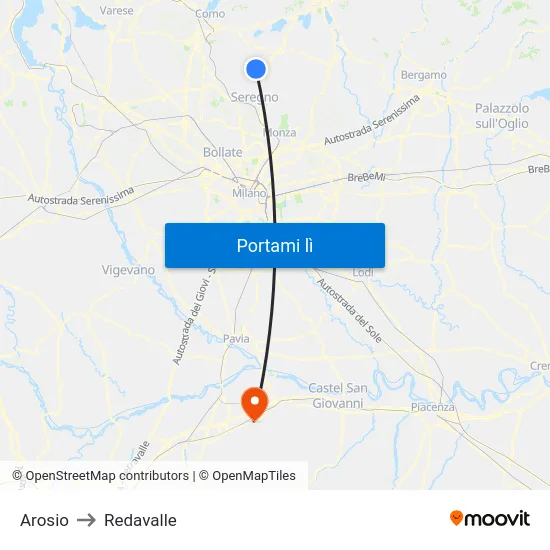 Arosio to Redavalle map