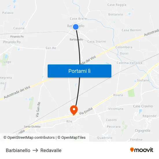 Barbianello to Redavalle map