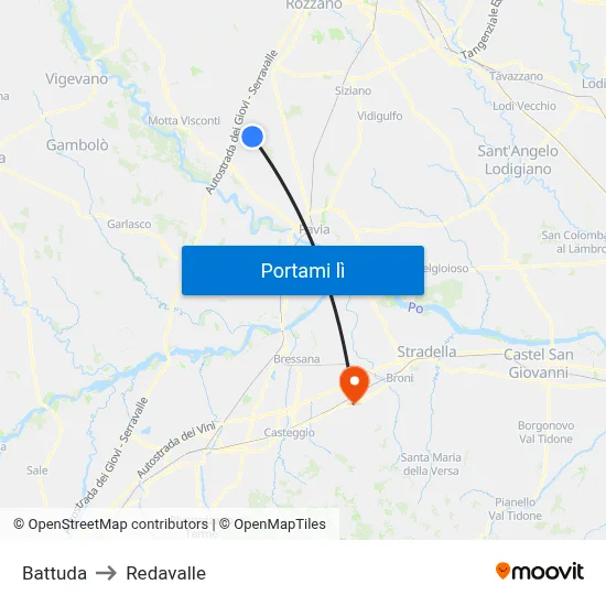 Battuda to Redavalle map