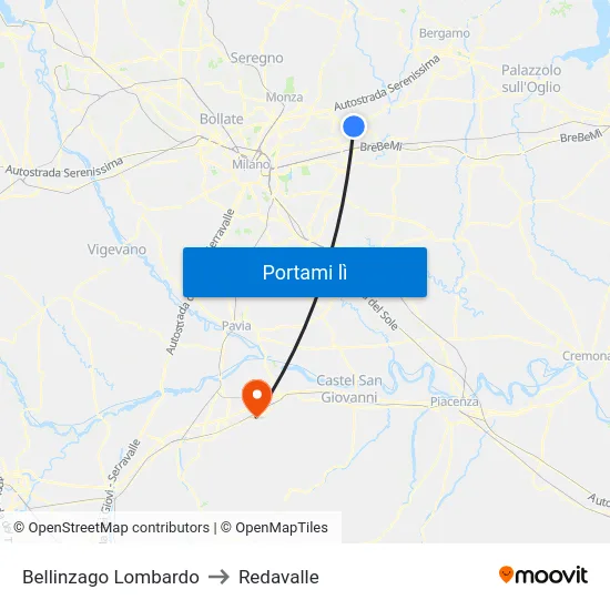 Bellinzago Lombardo to Redavalle map