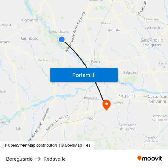 Bereguardo to Redavalle map