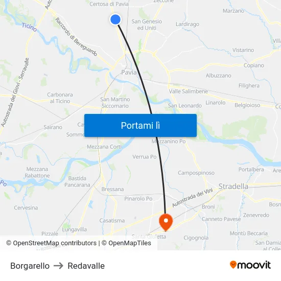 Borgarello to Redavalle map