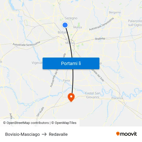 Bovisio-Masciago to Redavalle map