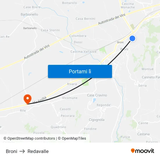 Broni to Redavalle map