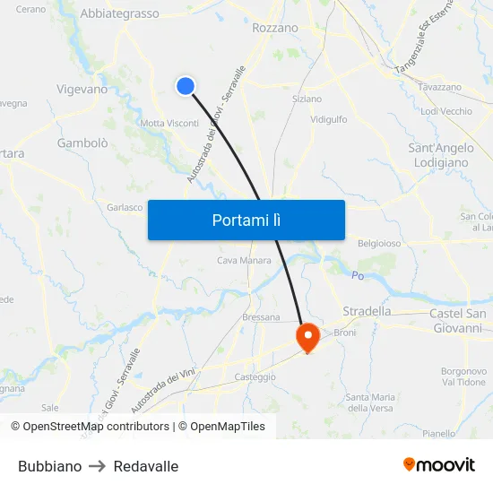 Bubbiano to Redavalle map