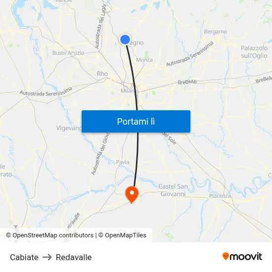 Cabiate to Redavalle map