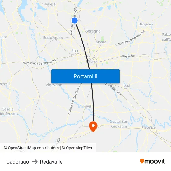 Cadorago to Redavalle map