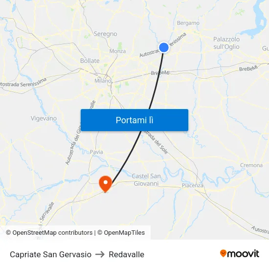 Capriate San Gervasio to Redavalle map