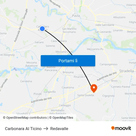Carbonara Al Ticino to Redavalle map