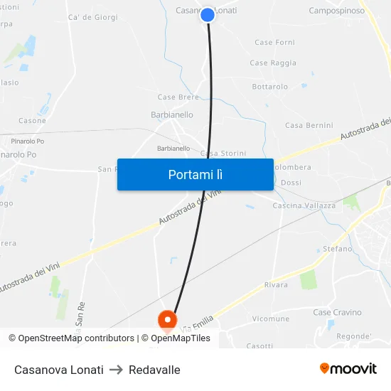 Casanova Lonati to Redavalle map