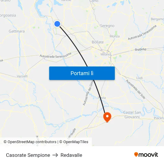 Casorate Sempione to Redavalle map