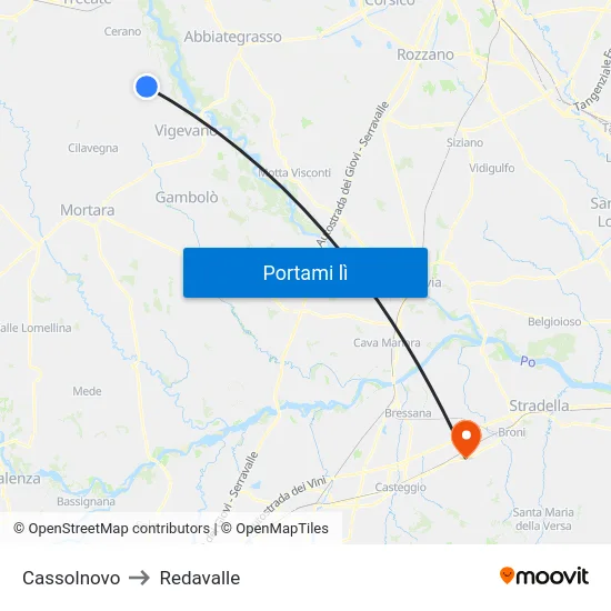Cassolnovo to Redavalle map