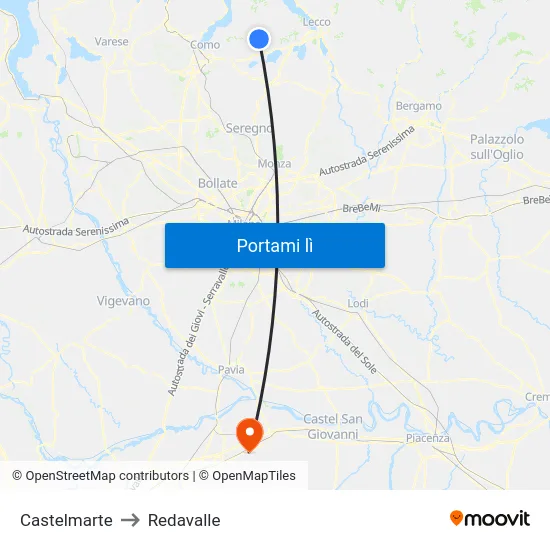 Castelmarte to Redavalle map