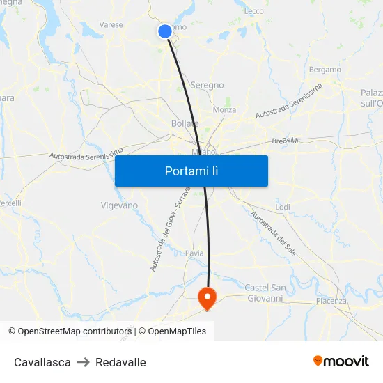 Cavallasca to Redavalle map