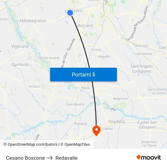 Cesano Boscone to Redavalle map