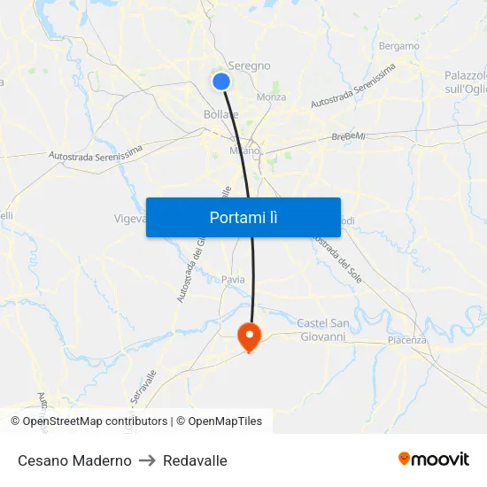 Cesano Maderno to Redavalle map