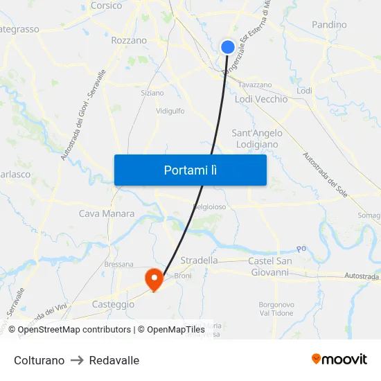 Colturano to Redavalle map