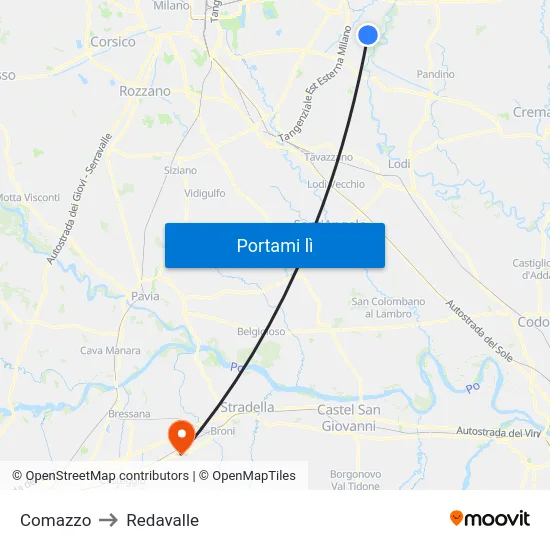 Comazzo to Redavalle map