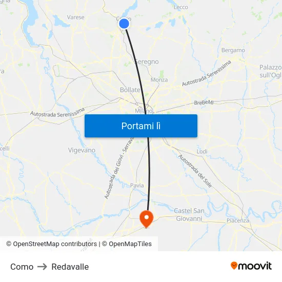 Como to Redavalle map