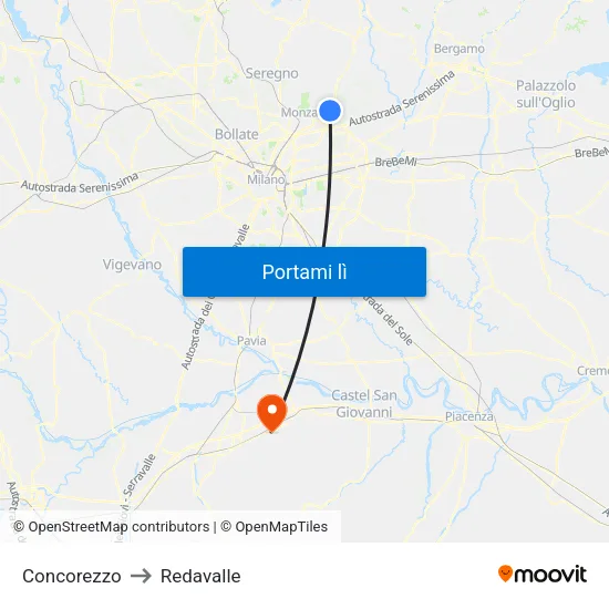 Concorezzo to Redavalle map