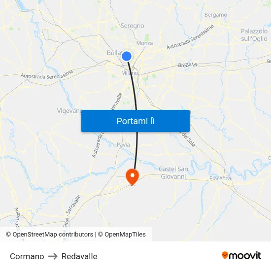 Cormano to Redavalle map