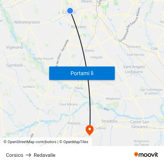 Corsico to Redavalle map