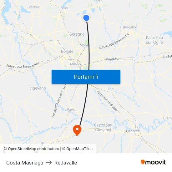 Costa Masnaga to Redavalle map