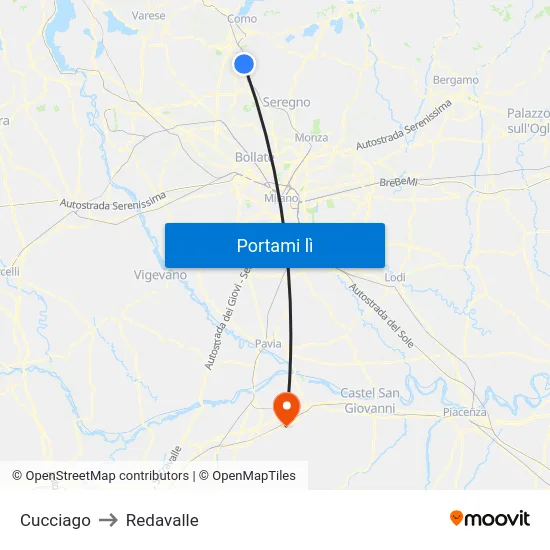 Cucciago to Redavalle map