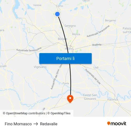 Fino Mornasco to Redavalle map