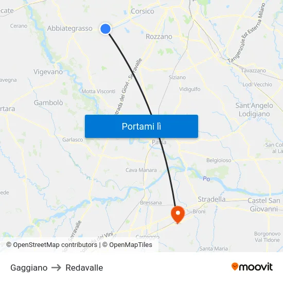 Gaggiano to Redavalle map
