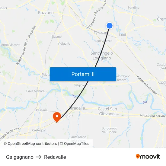 Galgagnano to Redavalle map