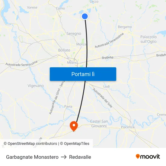 Garbagnate Monastero to Redavalle map