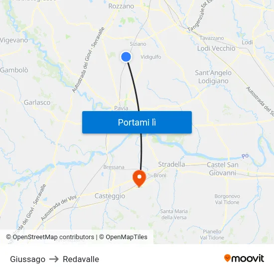 Giussago to Redavalle map