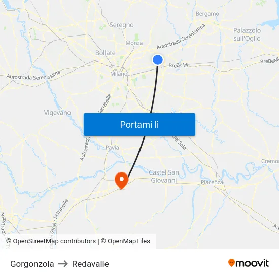 Gorgonzola to Redavalle map